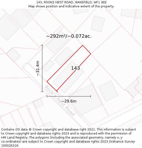 143, ROOKS NEST ROAD, WAKEFIELD, WF1 3EE: Plot and title map