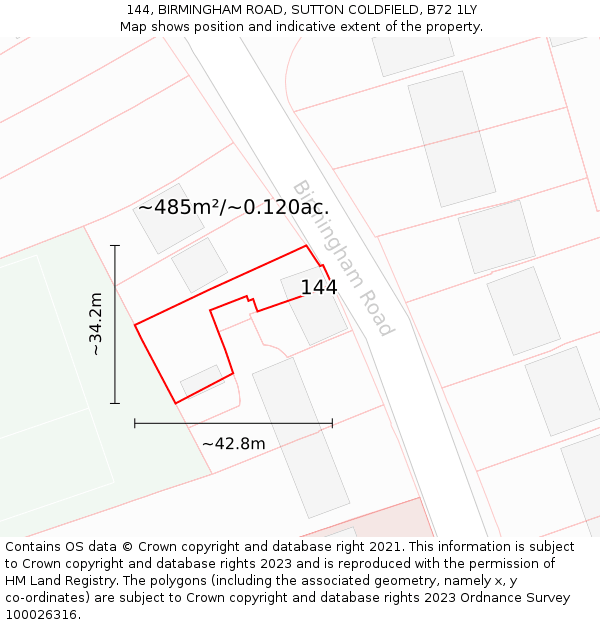144, BIRMINGHAM ROAD, SUTTON COLDFIELD, B72 1LY: Plot and title map