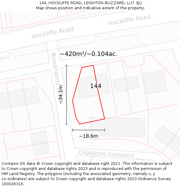 144, HOCKLIFFE ROAD, LEIGHTON BUZZARD, LU7 3JU: Plot and title map