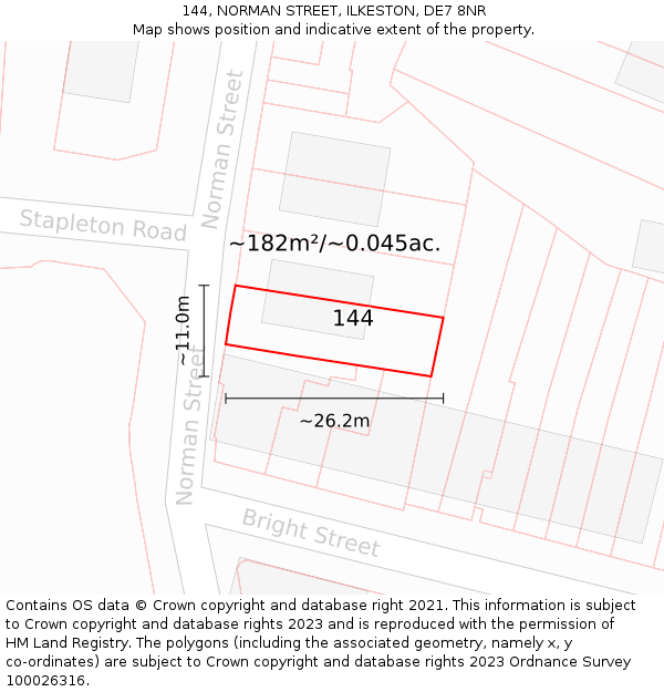 144, NORMAN STREET, ILKESTON, DE7 8NR: Plot and title map