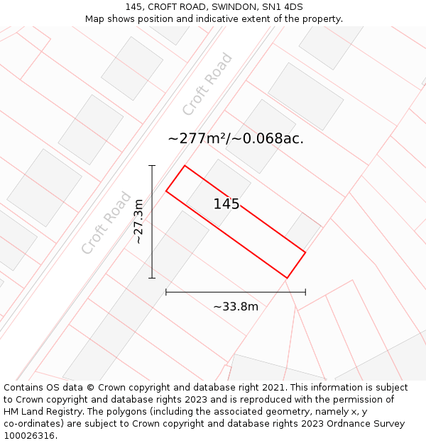 145, CROFT ROAD, SWINDON, SN1 4DS: Plot and title map