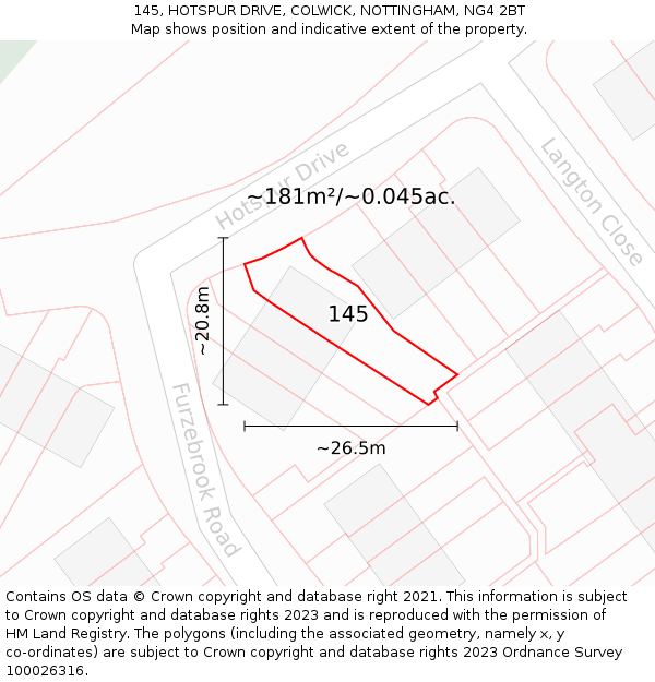 145, HOTSPUR DRIVE, COLWICK, NOTTINGHAM, NG4 2BT: Plot and title map