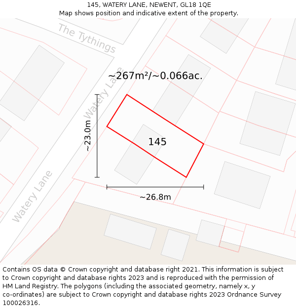 145, WATERY LANE, NEWENT, GL18 1QE: Plot and title map