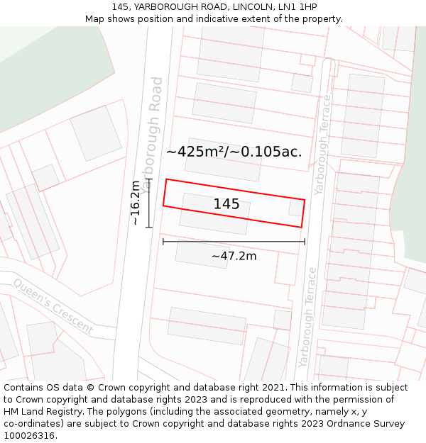 145, YARBOROUGH ROAD, LINCOLN, LN1 1HP: Plot and title map