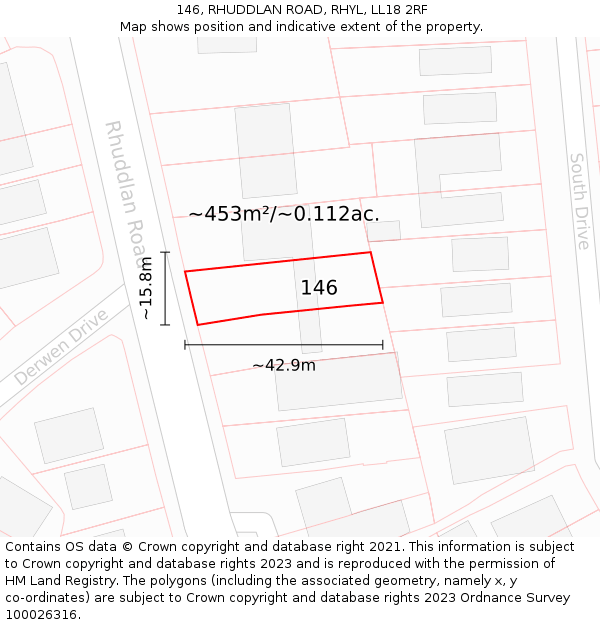 146, RHUDDLAN ROAD, RHYL, LL18 2RF: Plot and title map