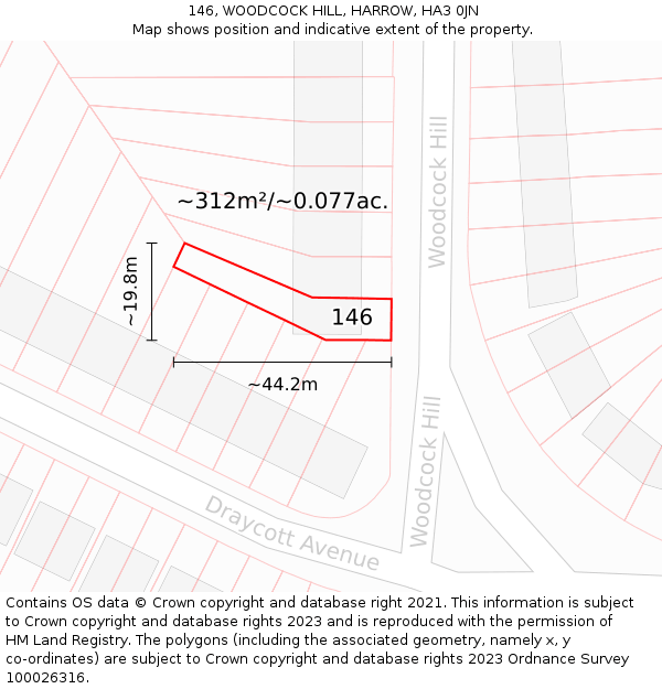 146, WOODCOCK HILL, HARROW, HA3 0JN: Plot and title map