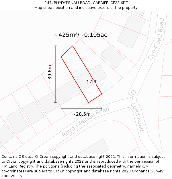 147, RHYDYPENAU ROAD, CARDIFF, CF23 6PZ: Plot and title map
