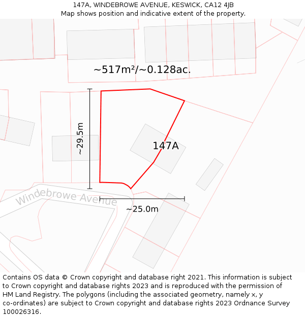 147A, WINDEBROWE AVENUE, KESWICK, CA12 4JB: Plot and title map