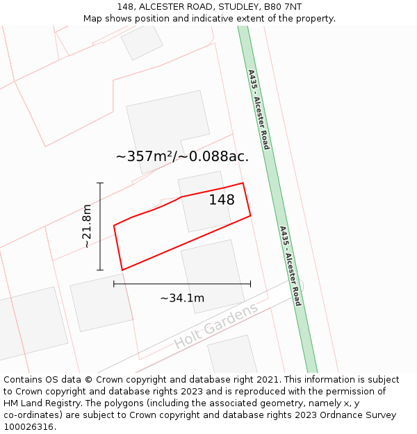 148, ALCESTER ROAD, STUDLEY, B80 7NT: Plot and title map