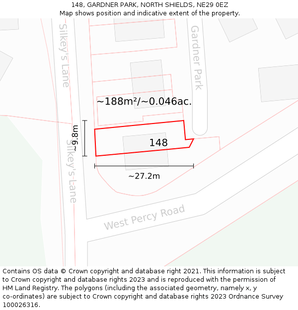 148, GARDNER PARK, NORTH SHIELDS, NE29 0EZ: Plot and title map