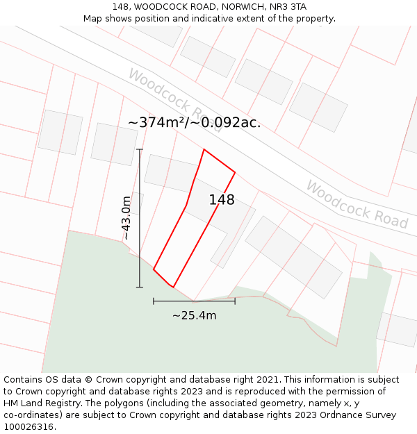 148, WOODCOCK ROAD, NORWICH, NR3 3TA: Plot and title map