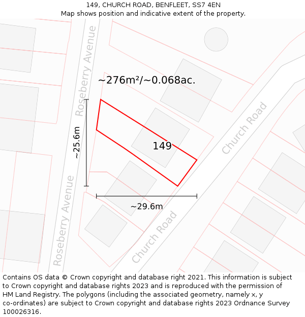 149, CHURCH ROAD, BENFLEET, SS7 4EN: Plot and title map