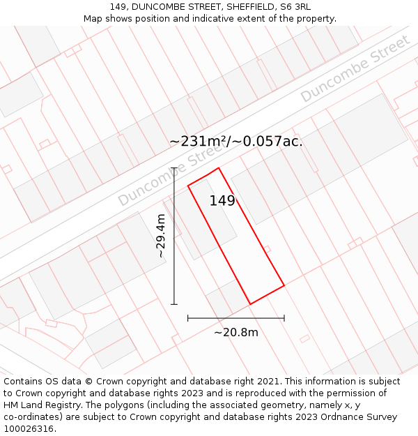 149, DUNCOMBE STREET, SHEFFIELD, S6 3RL: Plot and title map