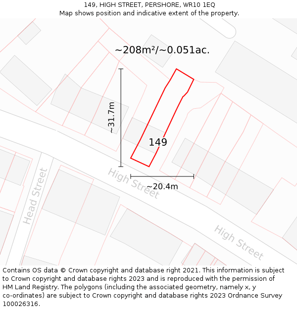 149, HIGH STREET, PERSHORE, WR10 1EQ: Plot and title map