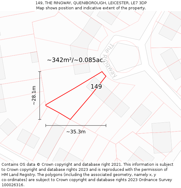 149, THE RINGWAY, QUENIBOROUGH, LEICESTER, LE7 3DP: Plot and title map