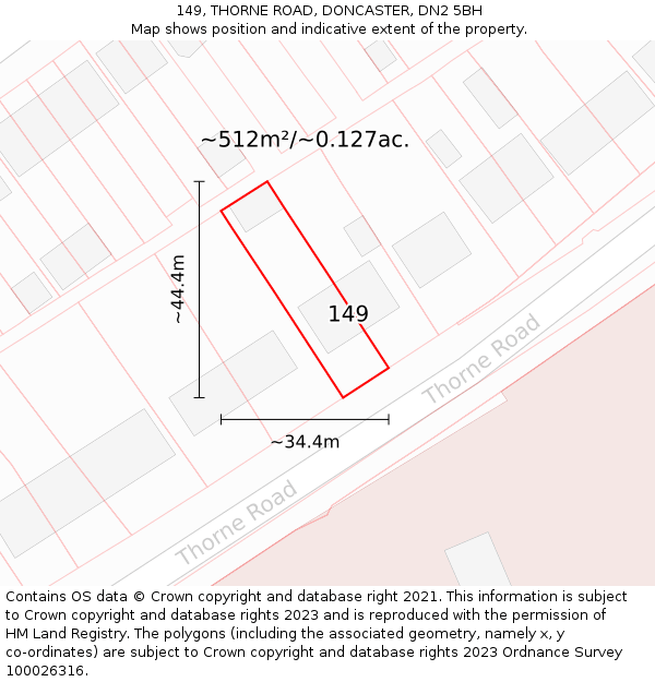 149, THORNE ROAD, DONCASTER, DN2 5BH: Plot and title map