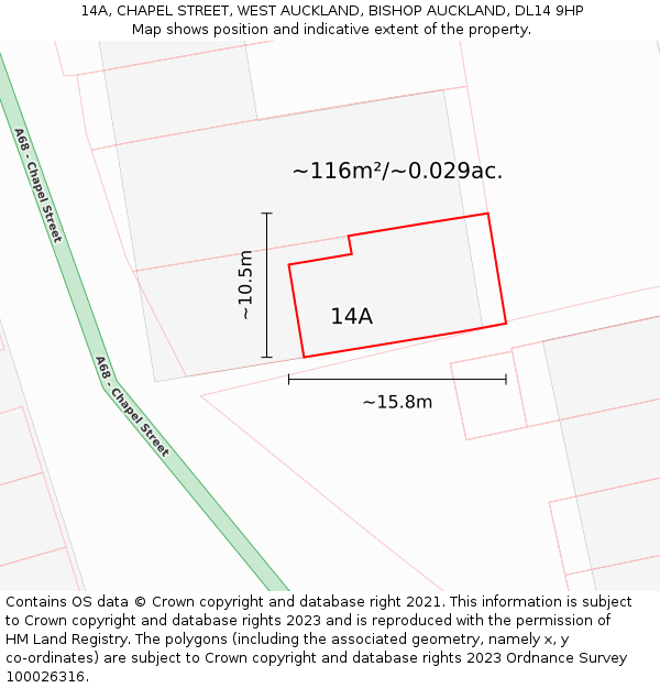 14A, CHAPEL STREET, WEST AUCKLAND, BISHOP AUCKLAND, DL14 9HP: Plot and title map