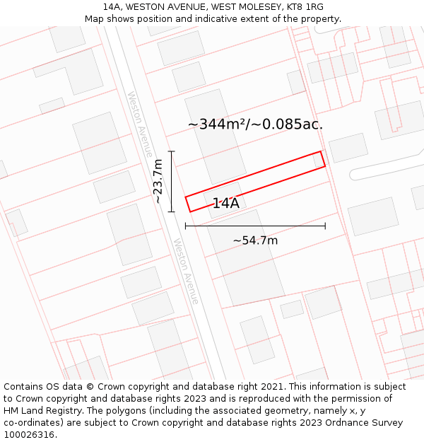 14A, WESTON AVENUE, WEST MOLESEY, KT8 1RG: Plot and title map