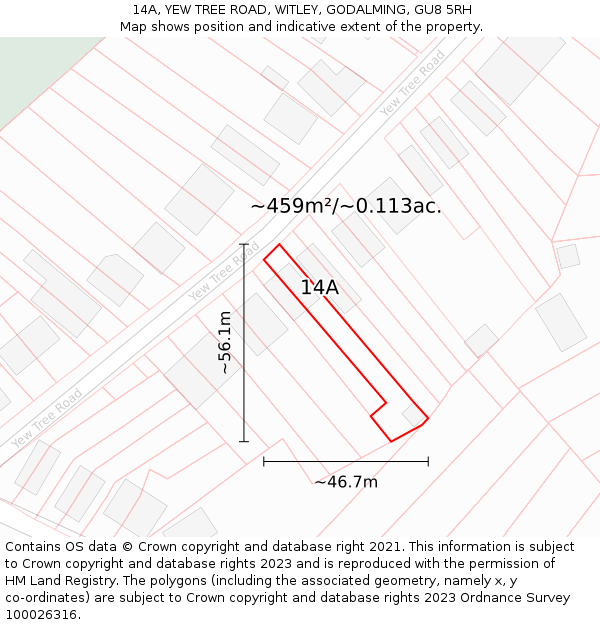 14A, YEW TREE ROAD, WITLEY, GODALMING, GU8 5RH: Plot and title map