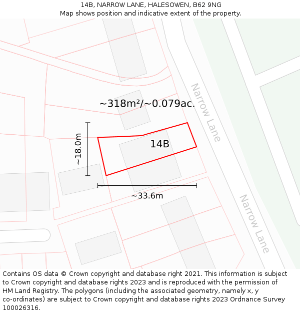 14B, NARROW LANE, HALESOWEN, B62 9NG: Plot and title map