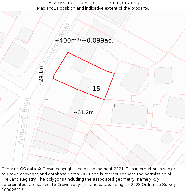 15, ARMSCROFT ROAD, GLOUCESTER, GL2 0SQ: Plot and title map