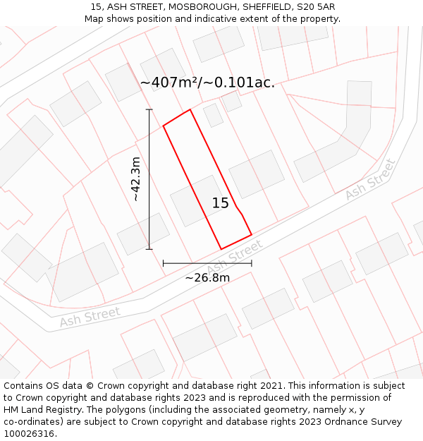 15, ASH STREET, MOSBOROUGH, SHEFFIELD, S20 5AR: Plot and title map