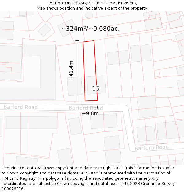 15, BARFORD ROAD, SHERINGHAM, NR26 8EQ: Plot and title map