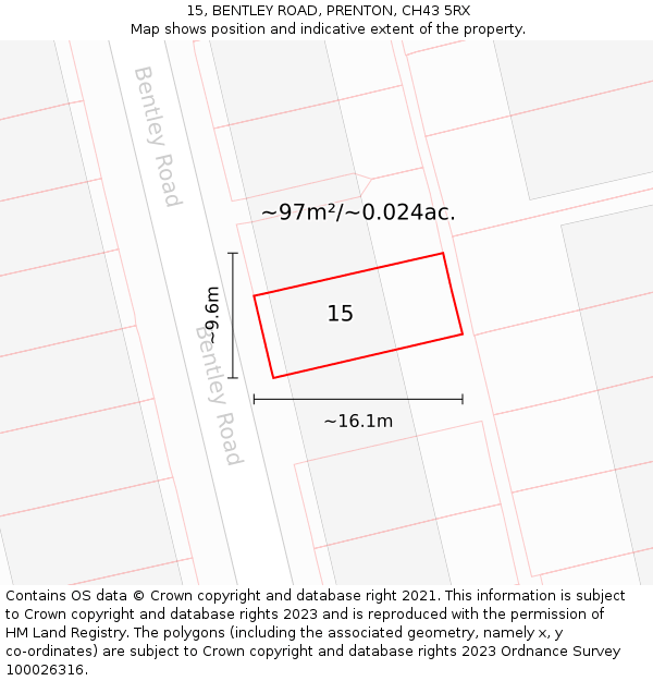 15, BENTLEY ROAD, PRENTON, CH43 5RX: Plot and title map