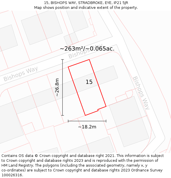 15, BISHOPS WAY, STRADBROKE, EYE, IP21 5JR: Plot and title map