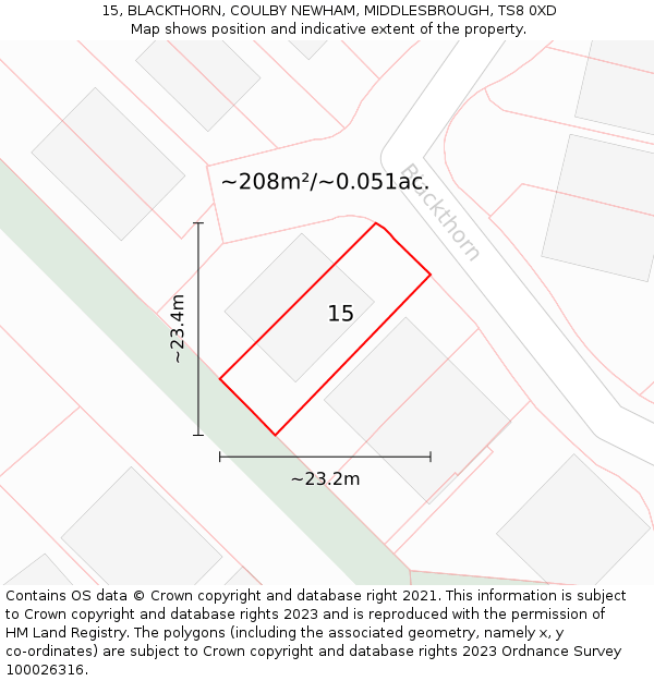 15, BLACKTHORN, COULBY NEWHAM, MIDDLESBROUGH, TS8 0XD: Plot and title map