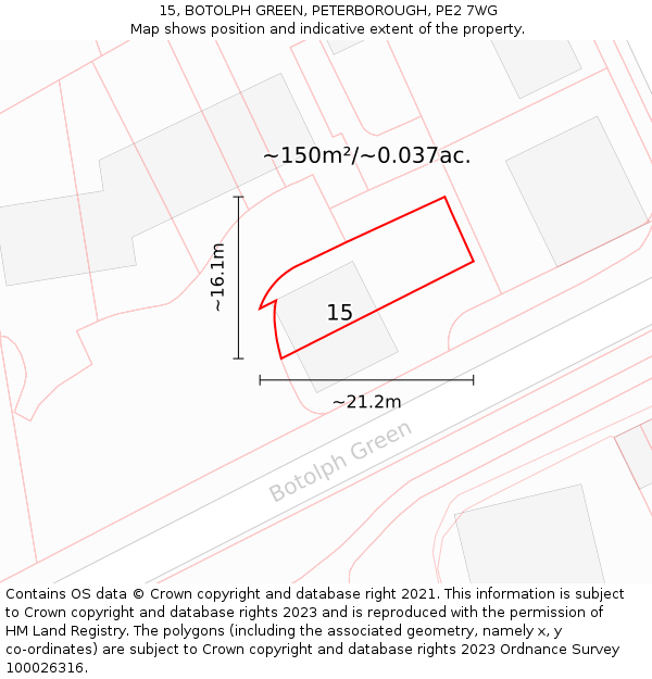 15, BOTOLPH GREEN, PETERBOROUGH, PE2 7WG: Plot and title map