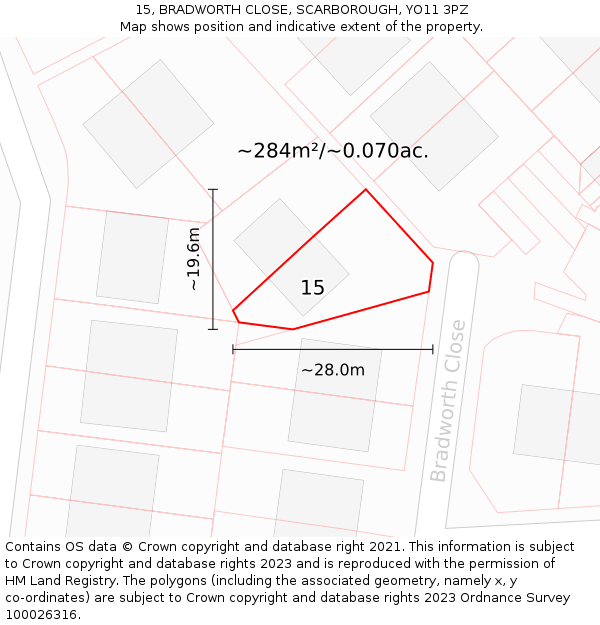 15, BRADWORTH CLOSE, SCARBOROUGH, YO11 3PZ: Plot and title map