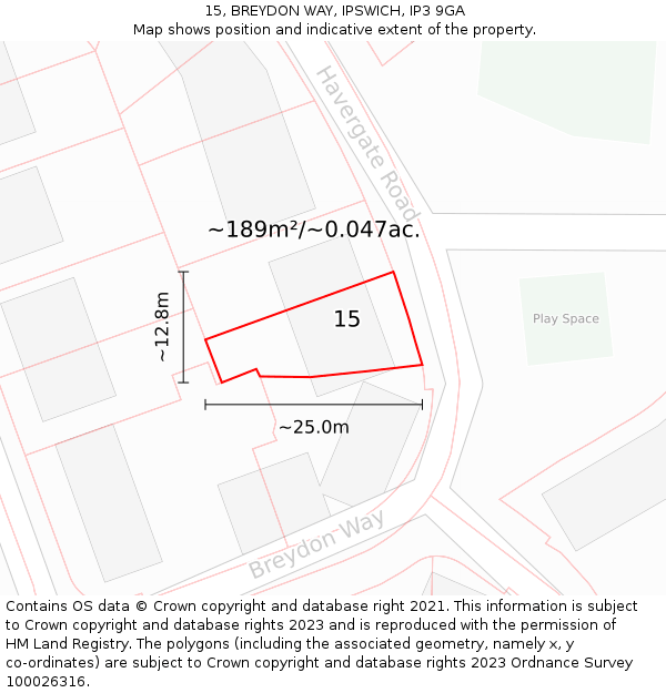 15, BREYDON WAY, IPSWICH, IP3 9GA: Plot and title map