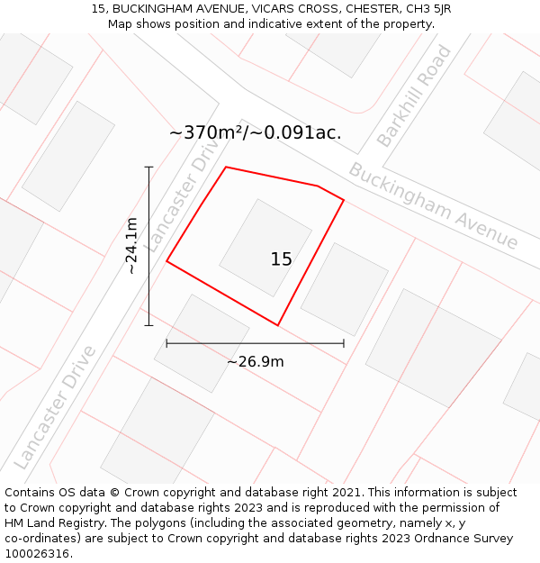 15, BUCKINGHAM AVENUE, VICARS CROSS, CHESTER, CH3 5JR: Plot and title map