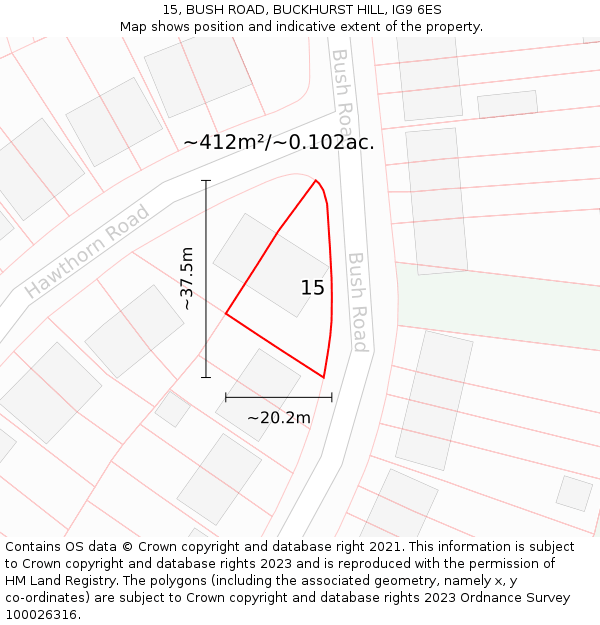 15, BUSH ROAD, BUCKHURST HILL, IG9 6ES: Plot and title map