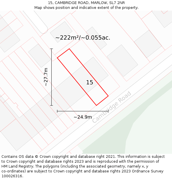 15, CAMBRIDGE ROAD, MARLOW, SL7 2NR: Plot and title map