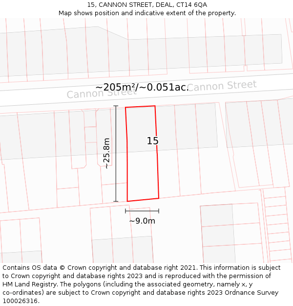 15, CANNON STREET, DEAL, CT14 6QA: Plot and title map