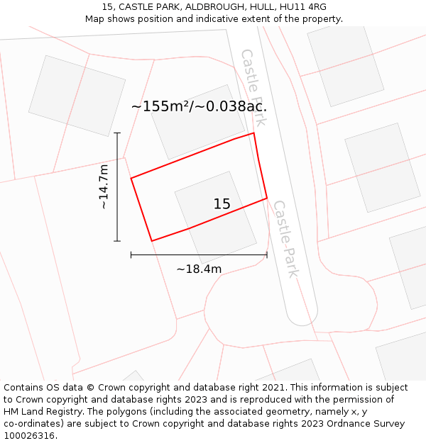 15, CASTLE PARK, ALDBROUGH, HULL, HU11 4RG: Plot and title map