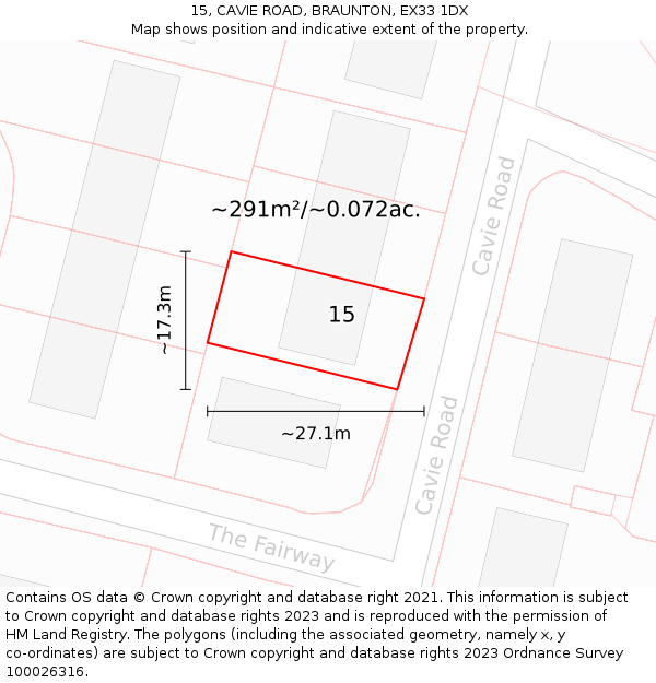 15, CAVIE ROAD, BRAUNTON, EX33 1DX: Plot and title map