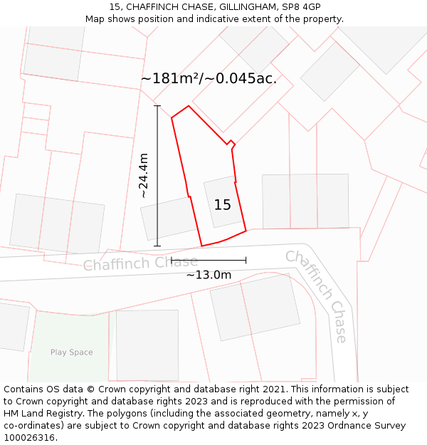 15, CHAFFINCH CHASE, GILLINGHAM, SP8 4GP: Plot and title map