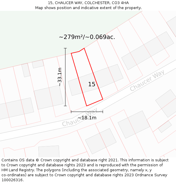 15, CHAUCER WAY, COLCHESTER, CO3 4HA: Plot and title map