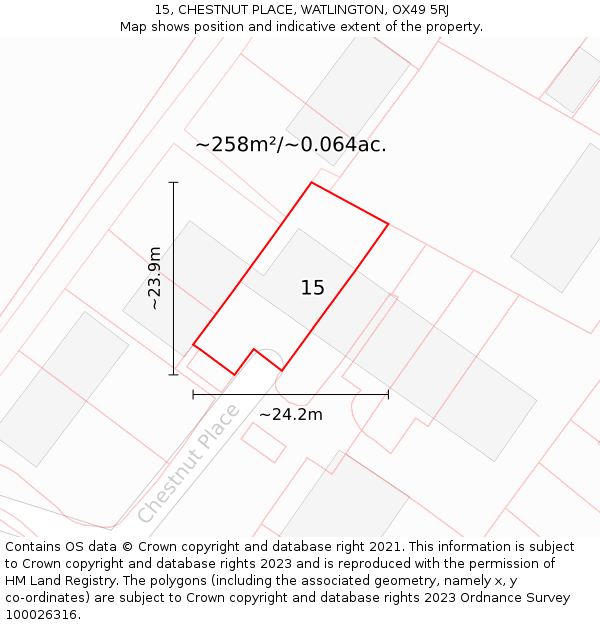 15, CHESTNUT PLACE, WATLINGTON, OX49 5RJ: Plot and title map