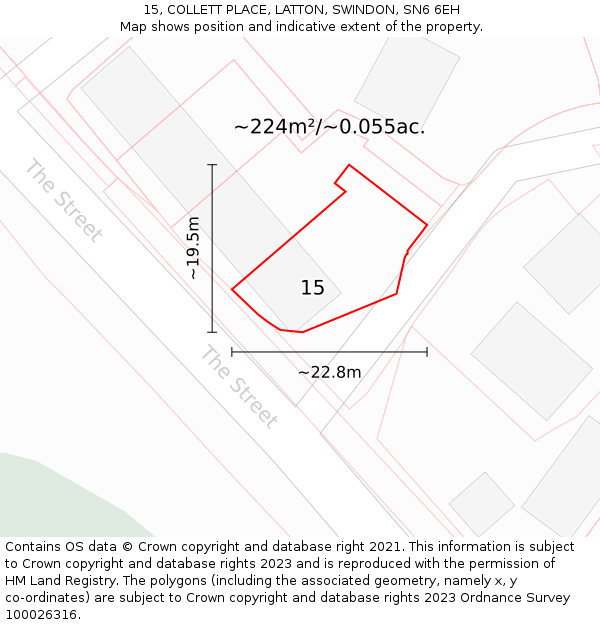 15, COLLETT PLACE, LATTON, SWINDON, SN6 6EH: Plot and title map