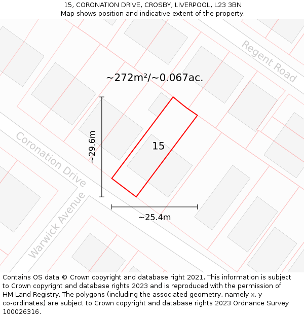 15, CORONATION DRIVE, CROSBY, LIVERPOOL, L23 3BN: Plot and title map