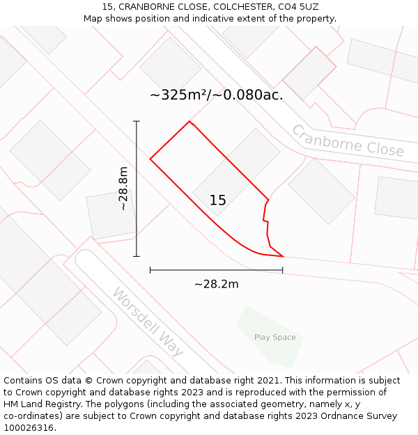 15, CRANBORNE CLOSE, COLCHESTER, CO4 5UZ: Plot and title map