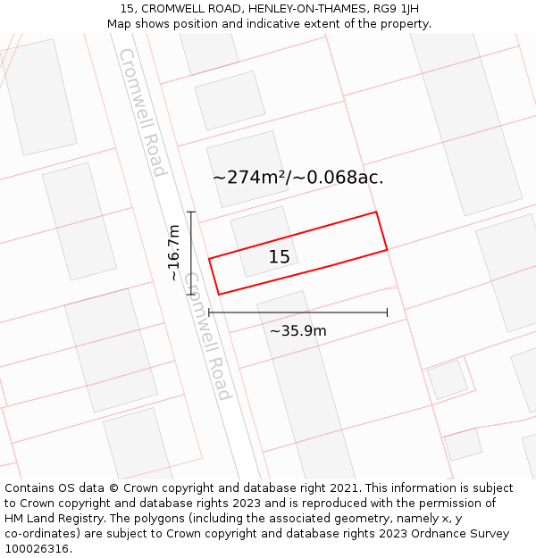 15, CROMWELL ROAD, HENLEY-ON-THAMES, RG9 1JH: Plot and title map