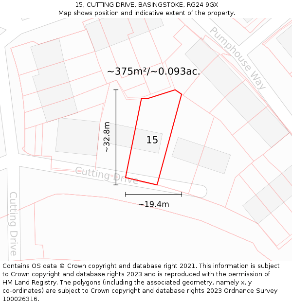 15, CUTTING DRIVE, BASINGSTOKE, RG24 9GX: Plot and title map