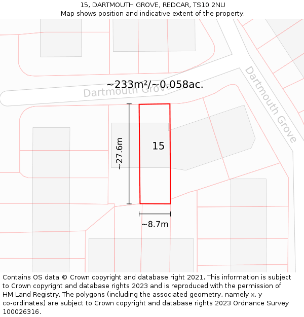 15, DARTMOUTH GROVE, REDCAR, TS10 2NU: Plot and title map