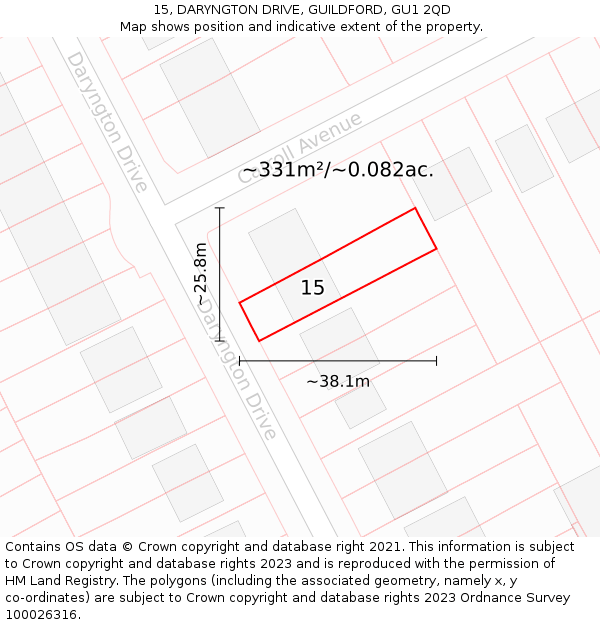 15, DARYNGTON DRIVE, GUILDFORD, GU1 2QD: Plot and title map