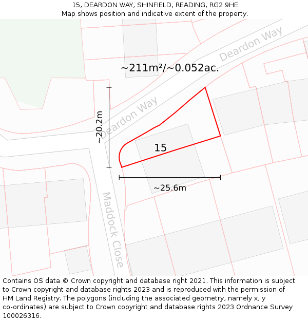 15, DEARDON WAY, SHINFIELD, READING, RG2 9HE: Plot and title map